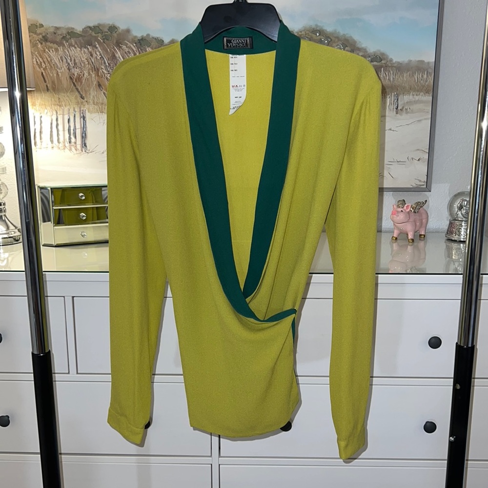 Vintage Gianni Versace Layered Green Silk Blouse 44 NWT 💚😍